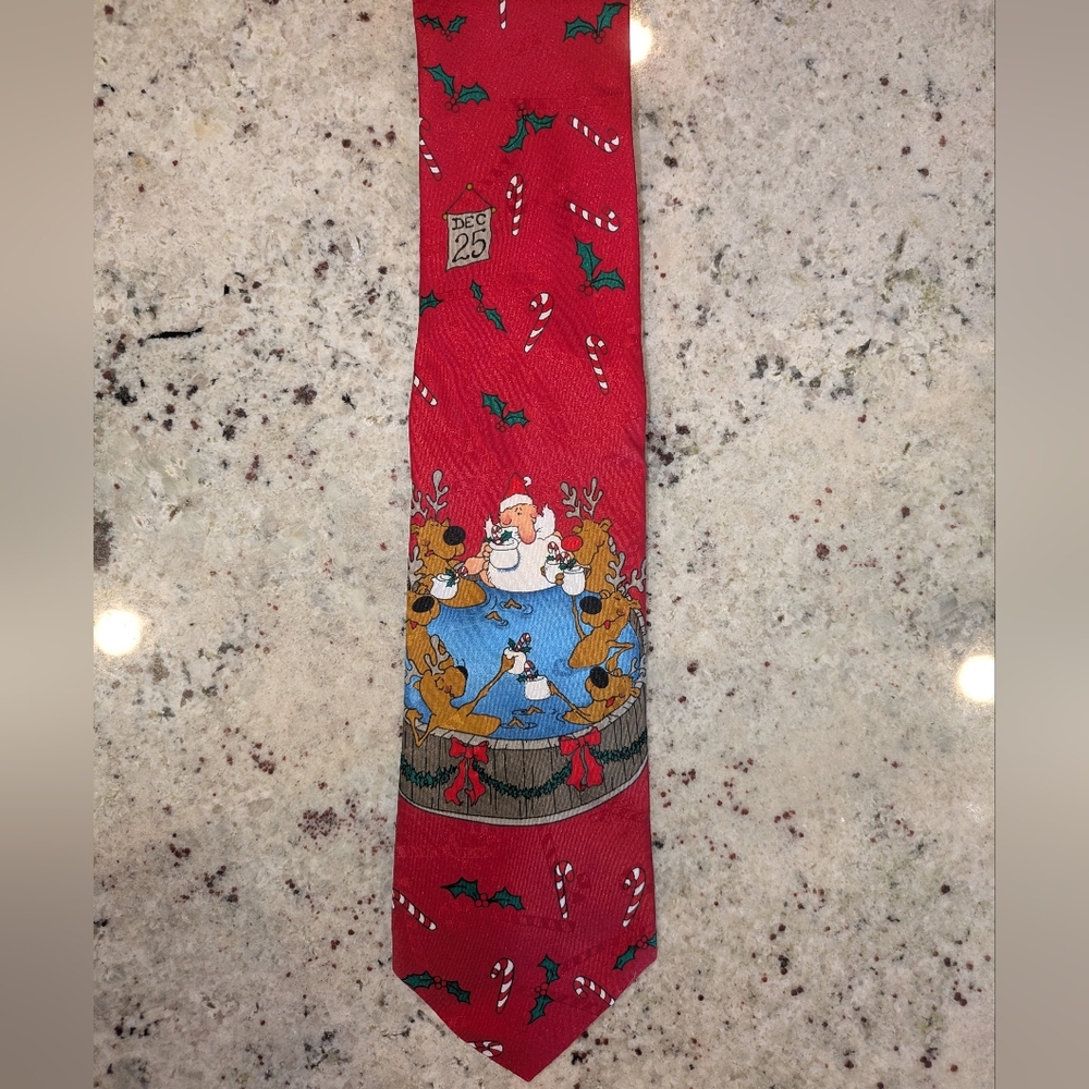 Yule Tie Greetings Men's Necktie Tie Polyester Hallmark Santa Reindeer Hot Tub